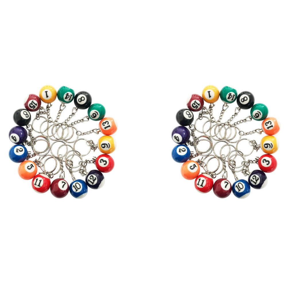 Colorful Billiard Ball Keychain Set 32 Pcs,Mini Key Chain Balls Eightball Billar Chains Accessories 4762149462601