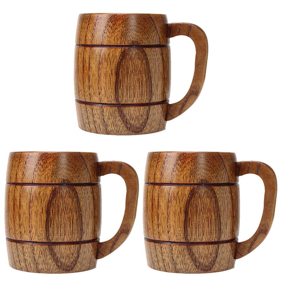 3X 400Ml Classic Style Natural Wood Cup Wooden Beer Mugs Drinking for Party Novelty Gifts -Friendly