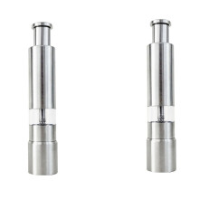 2X Salz- und Pfeffermühle Edelstahl Druckknopf Silber für Kochen Gewürz Daumen drücken Pfeffermühle Portable Mühle