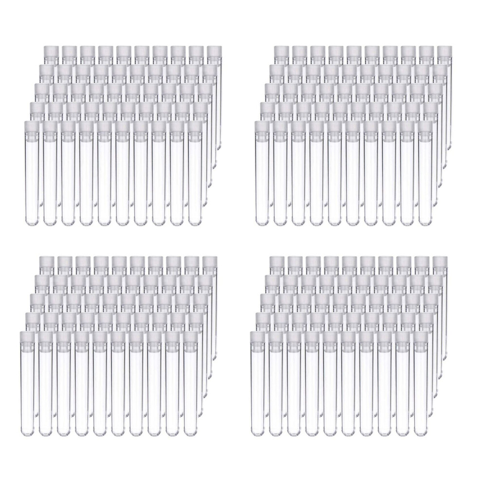 400Pcs Clear Plastic Test Tubes with White Screw Sample Containers Bottles Push 12X75mm