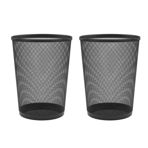 Circular Black Mesh Waste Waste Paper Bin Basket, Metal Trash Bin for