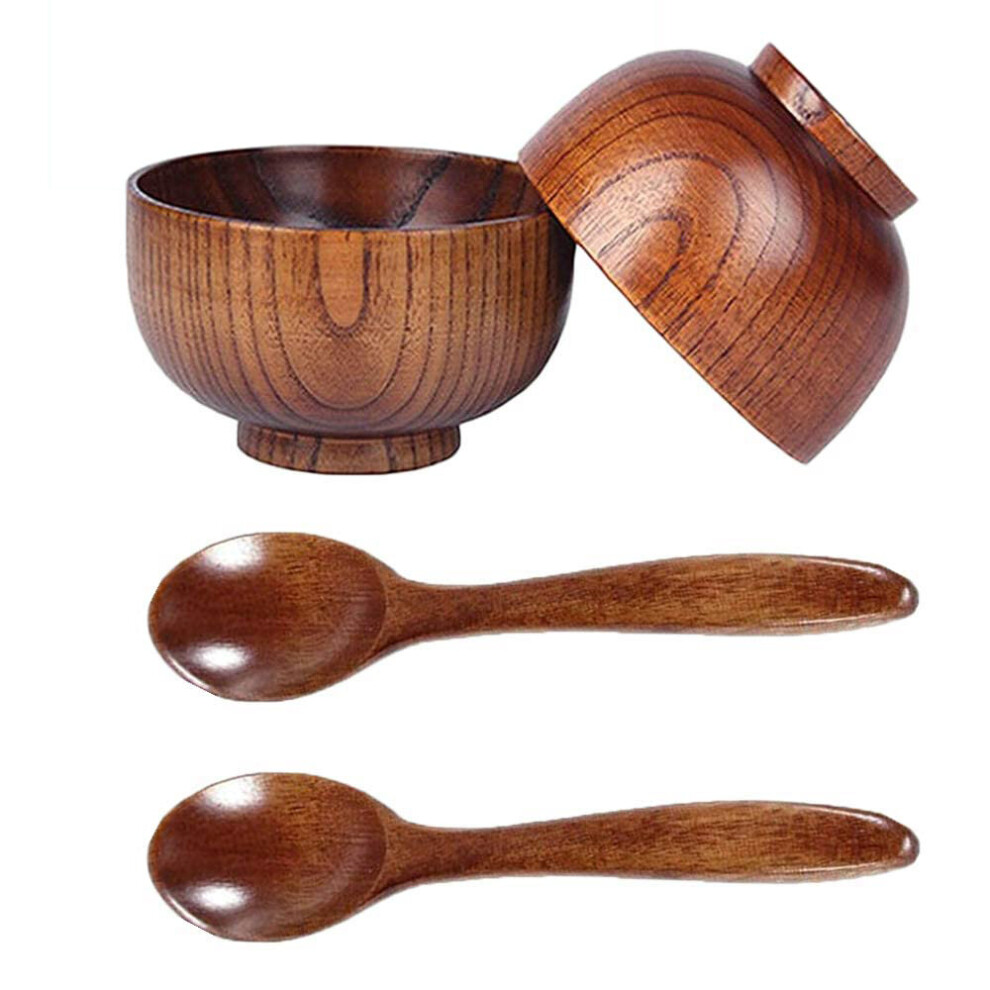 Wood Spoons Bowl Set,Wooden Handmade Flatware Tableware Cutlery Soup