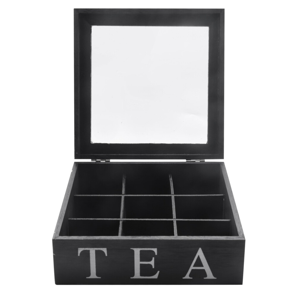 Wooden 9 Grids Tea Box Tea Bags Container Storage Box-Black