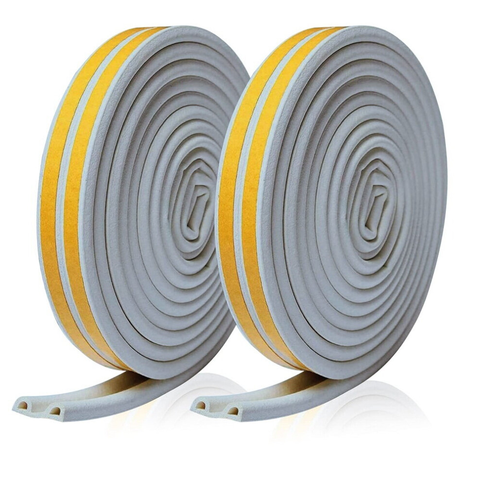 2 Rolls 10 M Draft Excluder for Doors, Rubber Seal Foam Tape Grey