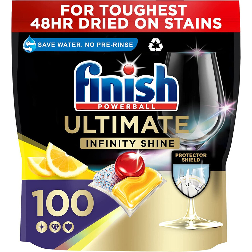 Finish Ultimate Infinity Shine Dishwasher Tablets Bulk, Scent : Lemon, Size : 100 Dishwasher tabs, For Ultimate Clean and Diamond Shine