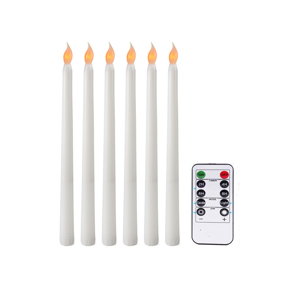 6Pcs Flameless Taper Candles Flickering with 10-Key Remote Timer