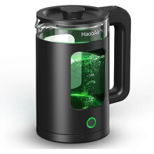 Haooair Electric Kettle, 1.5 Liter Fast Boil Quiet Glass Kettle with Green LED, Easy to Clean, BPA-Free, Boil-Dry Protection