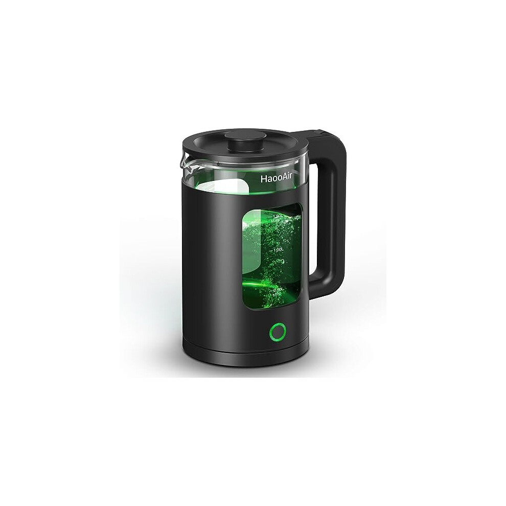 Haooair Electric Kettle, 1.5 Liter Fast Boil Quiet Glass Kettle with Green LED, Easy to Clean, BPA-Free, Boil-Dry Protection