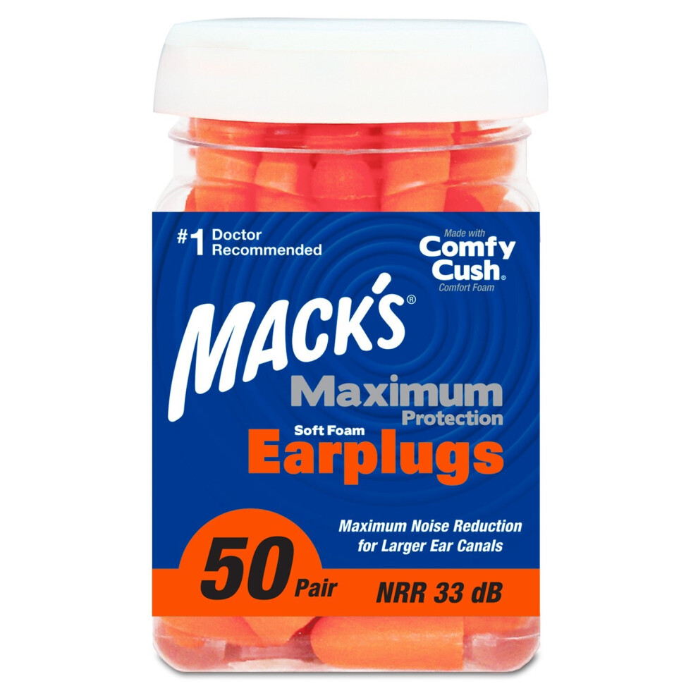 (50 Pairs) Mack's - Maximum Protection Soft Foam Earplugs