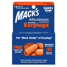 (10 Pairs + Travel Case) Mack's - Maximum Protection Soft Foam Earplugs