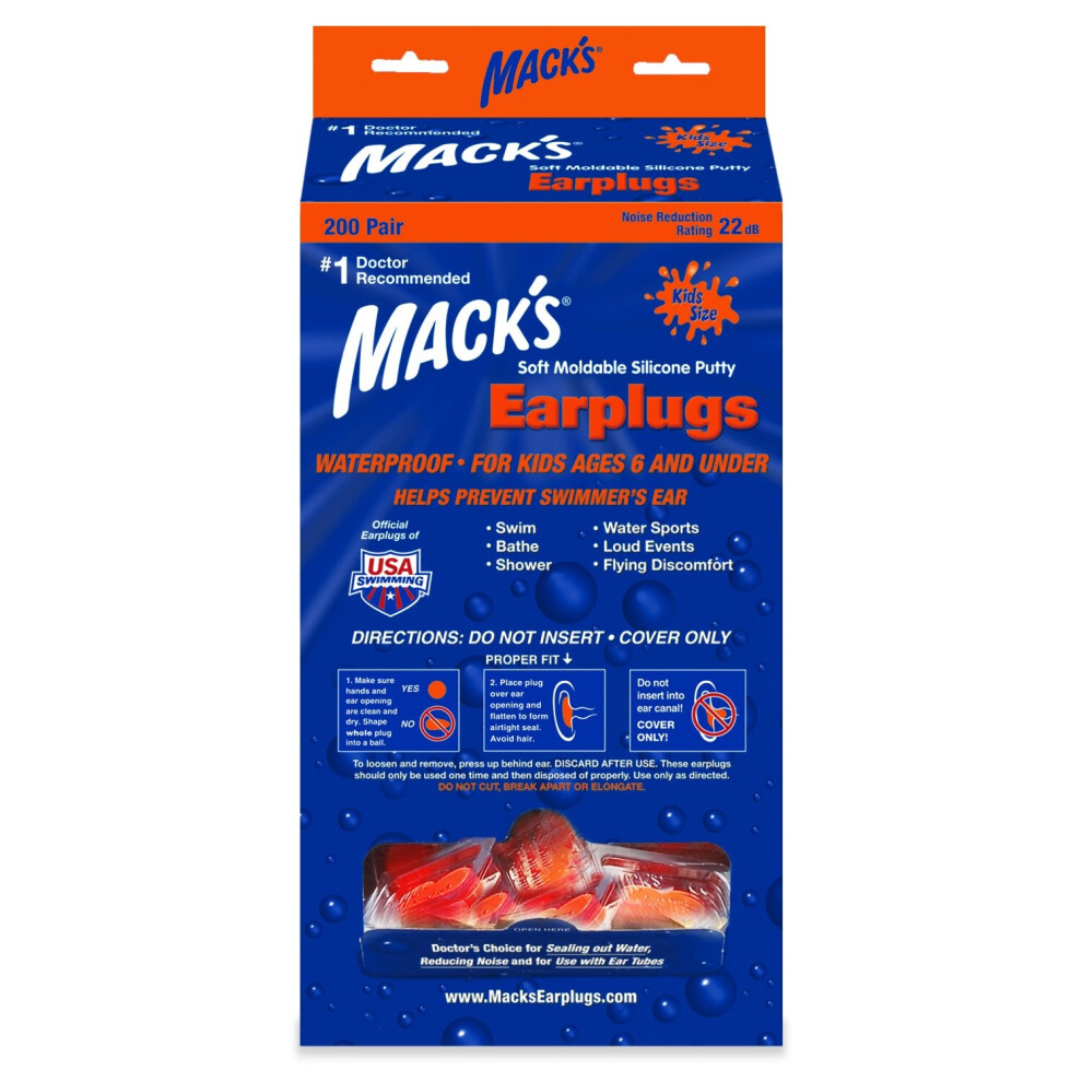 (200 Pairs) Mack's - Soft Moldable Silicone Putty Earplugs Kids Size