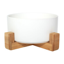 (White) Ceramic Bowl with Bamboo Stand for Dogs & Cats - 5 Colours Available
