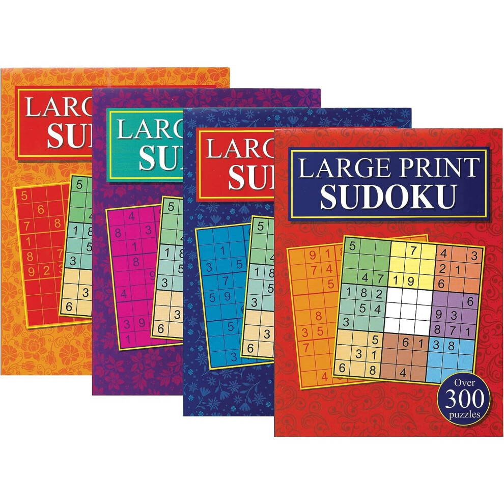 Pack Of 4 Large Print Sudoku Puzzle Books With Over 300 Puzzles