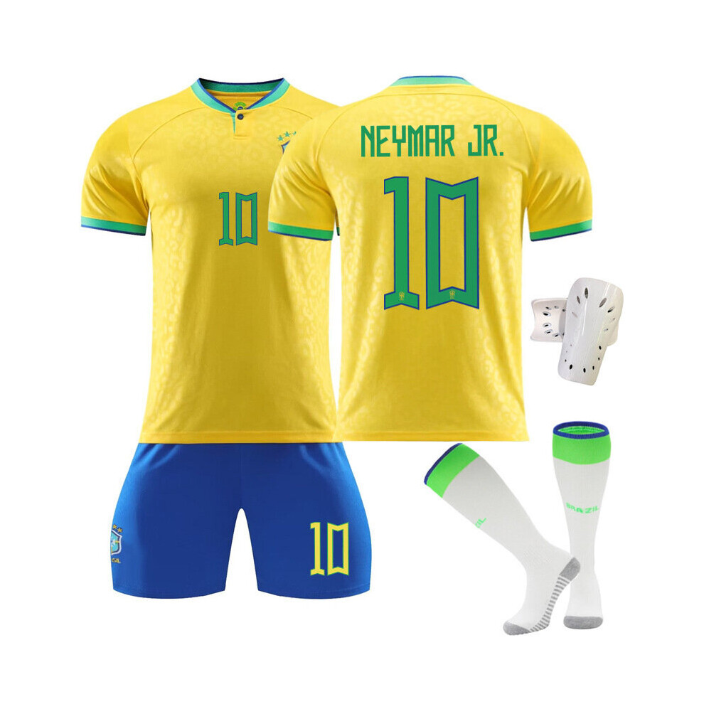 ( NEYMAR JR. 10, Kids 20(110-120CM)) 2223 Brazil Soccer Jersey With Socks With Knee Pads 