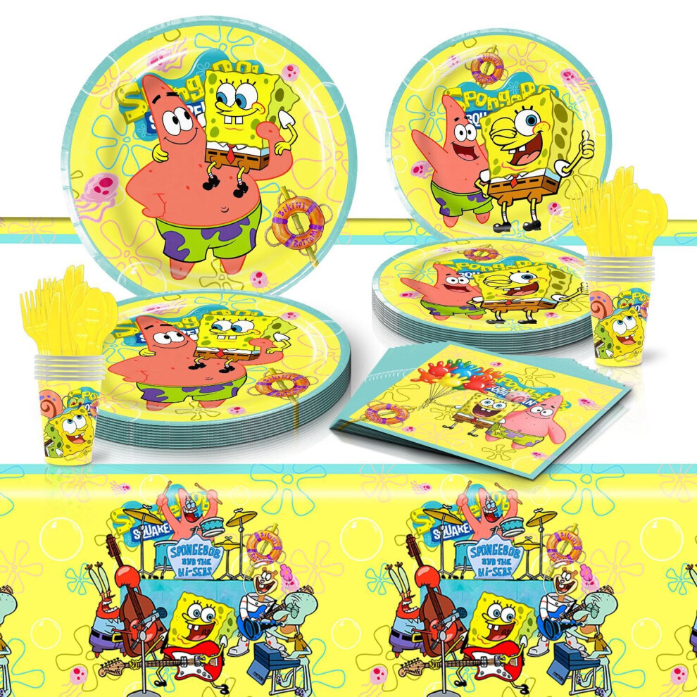 (SpongeBob Set) Cartoon Theme Kids Birthday Party Supplies Disposable Tableware Set