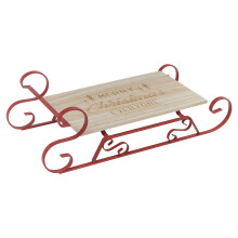 Christmas Wood & Metal Large Red Sledge Serving Snack Platter Tray