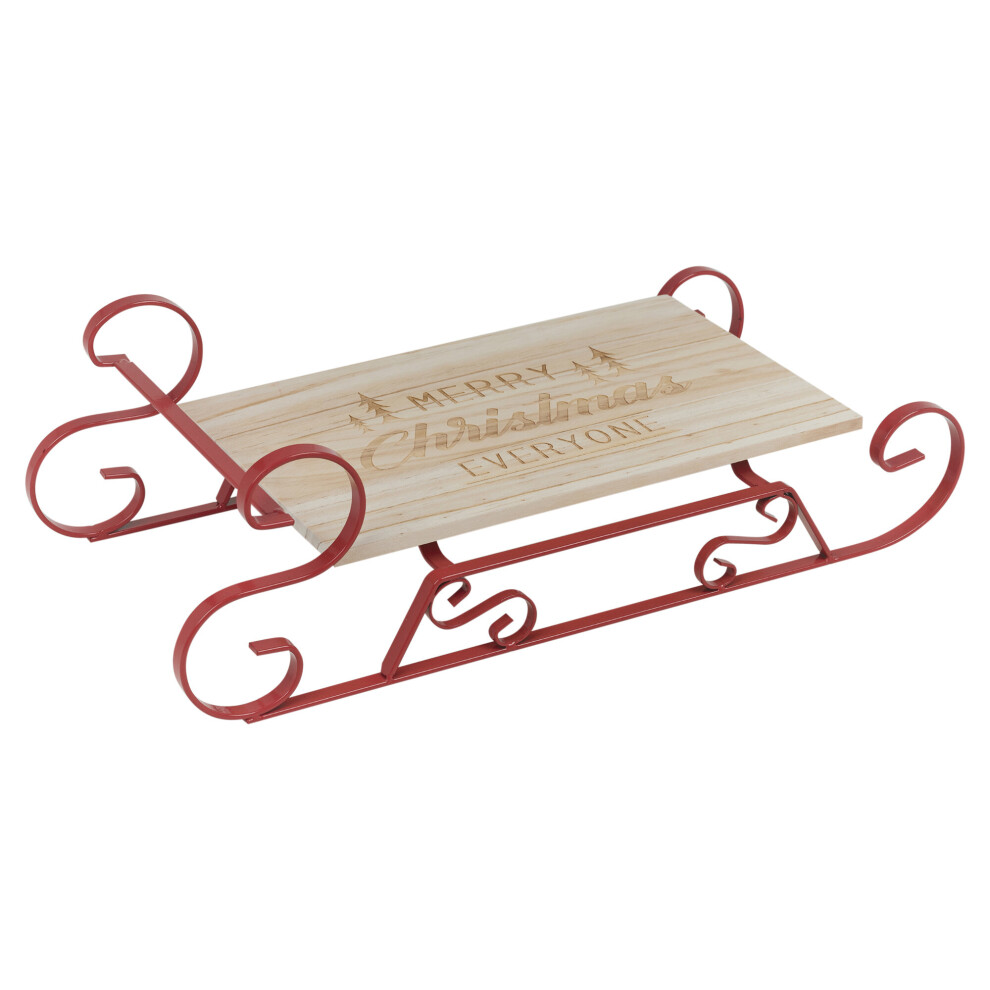 Christmas Wood & Metal Large Red Sledge Serving Snack Platter Tray