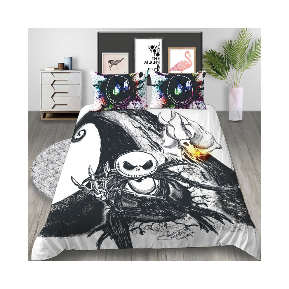 (White Black, EU-Single-2pcs-135*200cm) The Nightmare Before Christmas Bedding Set Quilt Duvet Cover Pillowcase Eu Us