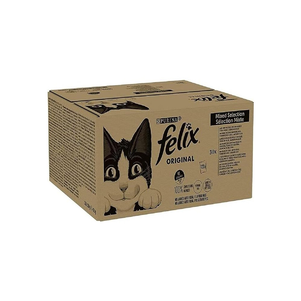 Felix Adult Wet Cat Food Mixed Selection in Jelly Beef, Chicken, Tuna, Salmon 120 x 100g Pouches