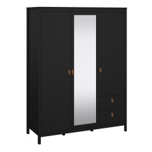 Wardrobe with 2 doors + 1 mirror door + 2 drawers Matt Black Barcelona