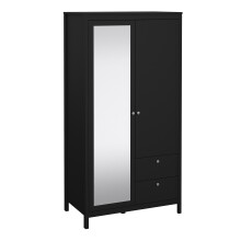 Wardrobe with 1 door + 1 mirror door + 2 drawers Matt Black Madrid