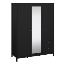 Wardrobe with 2 doors + 1 mirror door + 2 drawers Matt Black Madrid