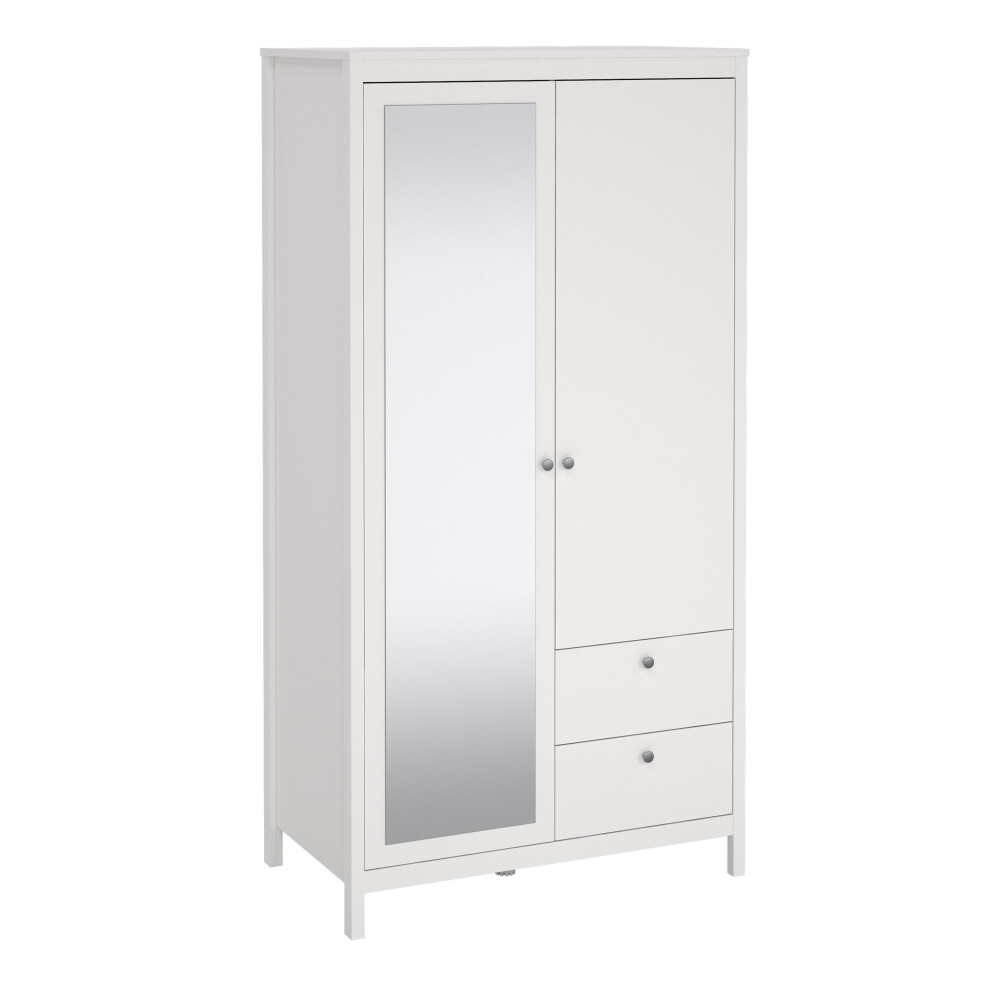 Florence Madrid 2 Door 2 Drawer White Mirrored Wardrobe - 2 Door Wardrobe with Mirror - Image 3