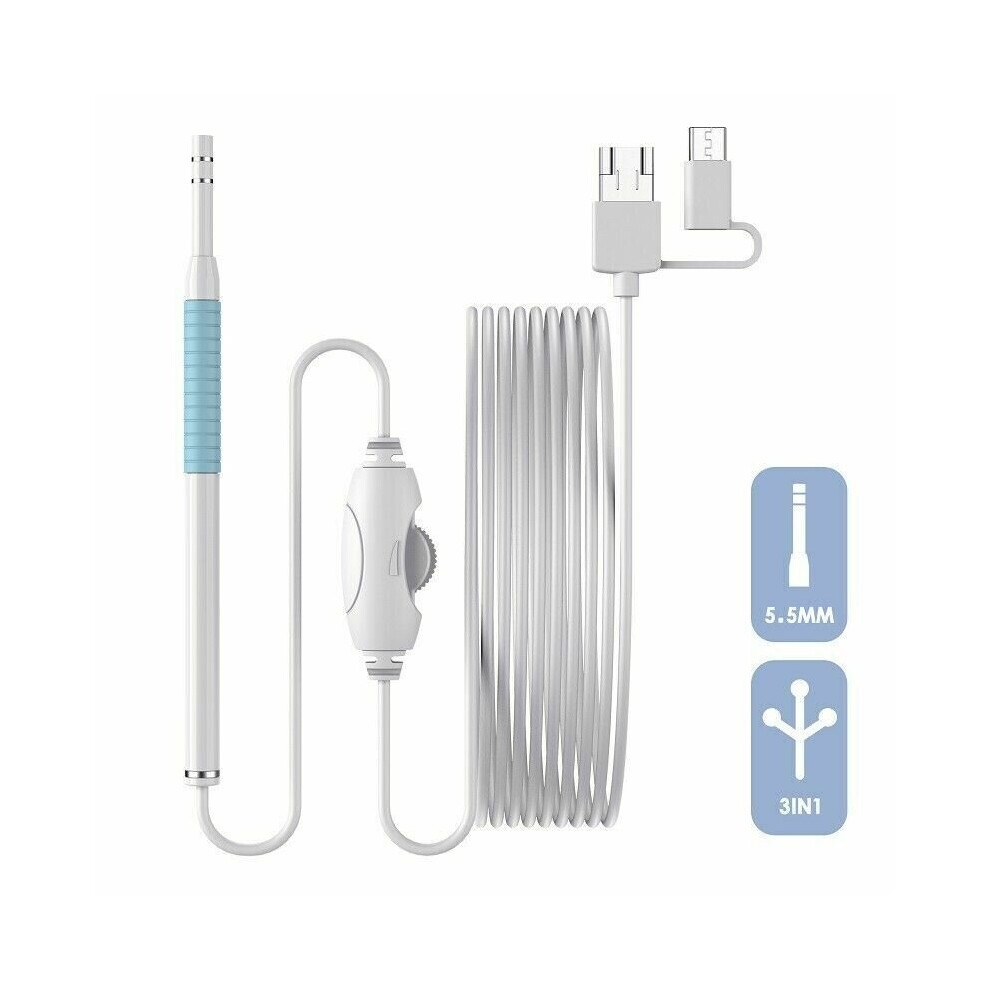 Olymdo (Blue) 3 In 1 Ear Wax Cleaning Endoscope Visual Earpick Hd Camera Otoscope Cleaner Blue