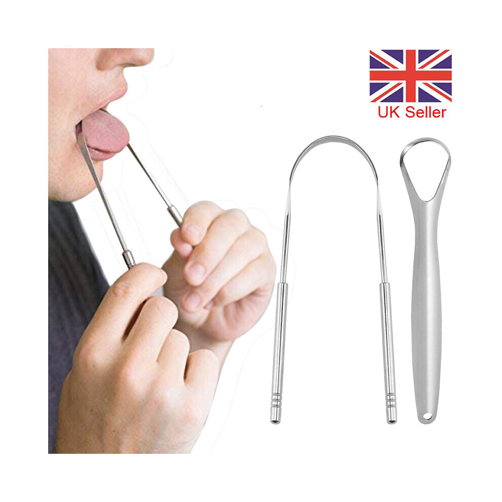 2X Stainless Steel Tongue Tounge Cleaner Scraper Dental Care Hygiene Oral Mouth