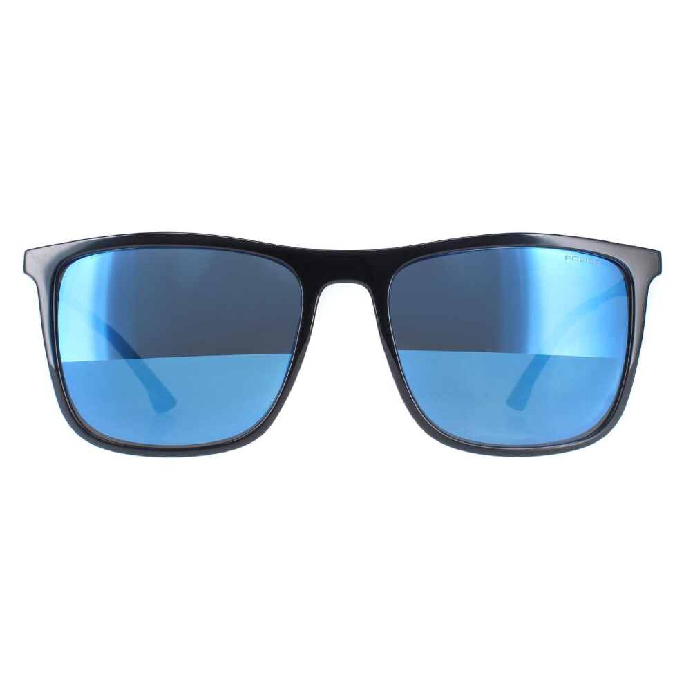 Police Sunglasses SPL770M Vibe 1 Z42B Shiny Black Smoke Mirror Blue