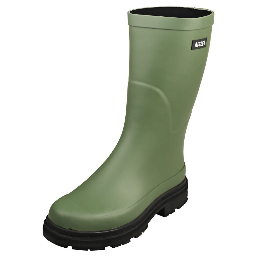 (9.5) Aigle Mid Rain Mens Wellington Boots in Olivine