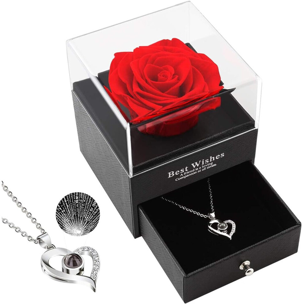Valentines Day Gifts for her, Preserved Rose Gift for Girlfriend Rose Necklace Valentine's Day Gifts for Her for Women Valentines Decor, Necklace in 1