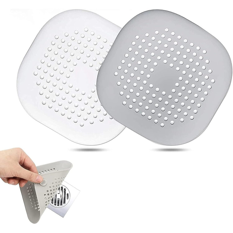 2 Pack Square Drain Cover,Hair Catcher,Silicone Hair Stopper With Sucker For Bathroom Kitchen Filter Trap, Gray+white (pAu500120)-image-OPC-PC2Q6K8-NEW