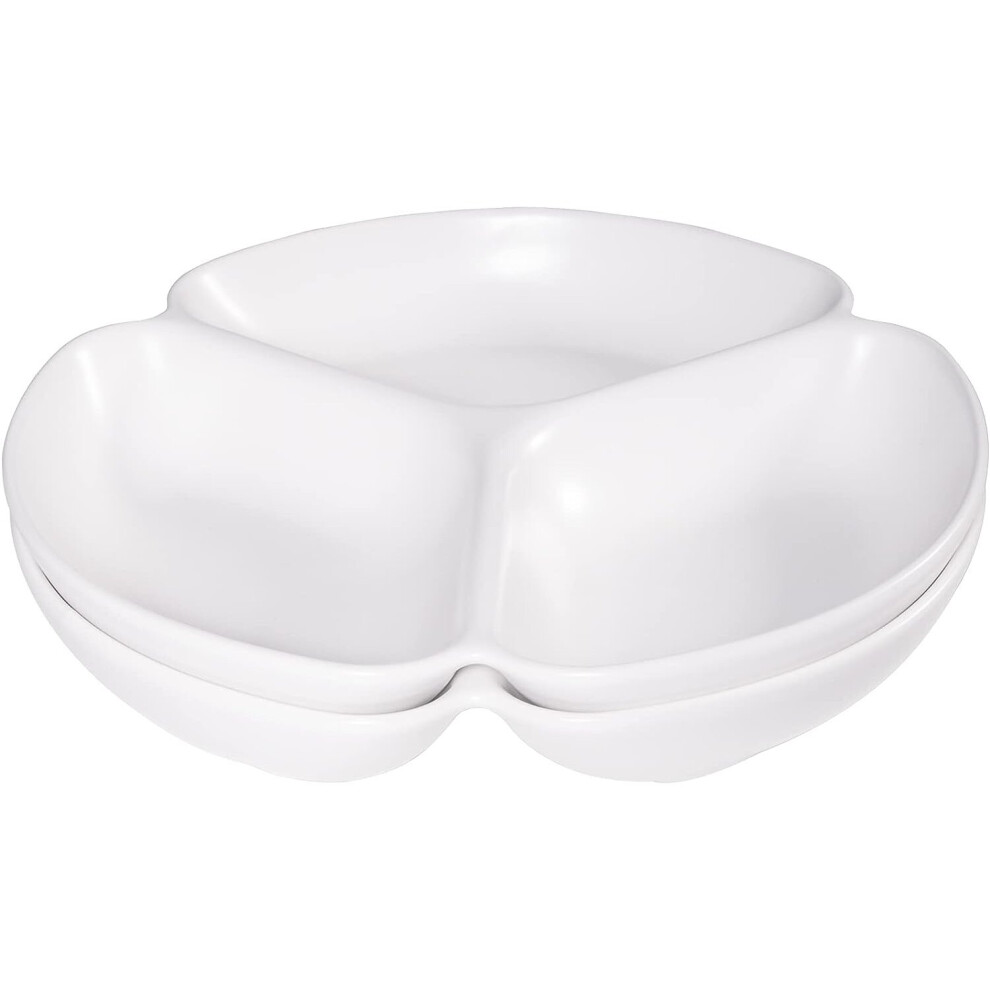 9 inch Matte Ceramic Divided Serving Platter & Tray - 3 Compartment White Serving Plates for Candy, Nuts, Fruit, Veggies, Appetizers, Set of 2-image-OPC-PC2Q79S-NEW