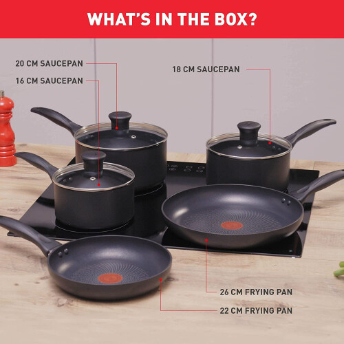 Tefal Tefal Induction Non-Stick Cookware Set, 5 Pcs - Black (G155S544)