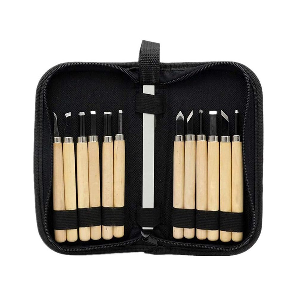 Chiyuehe Wood Carving, 12 Carving Tools Set With Knife Stone & Carrying pouch - Perfect Knife Kit for Beginner