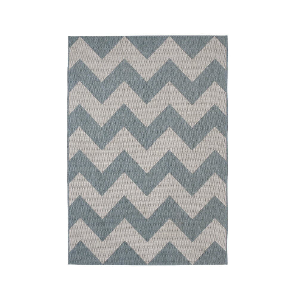 Cottage Zig Zag Rug Flat Weave Mat 120cm x 170cm (Blue)