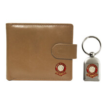 Manchester United Football Club Beige Leather Wallet And Keyring