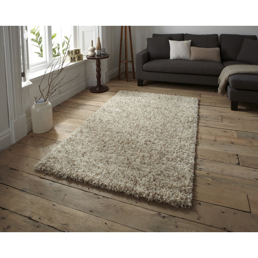 (160cm x 220cm) Vista Shaggy Pile Rug Polypropylene Floor Mat (Cream)