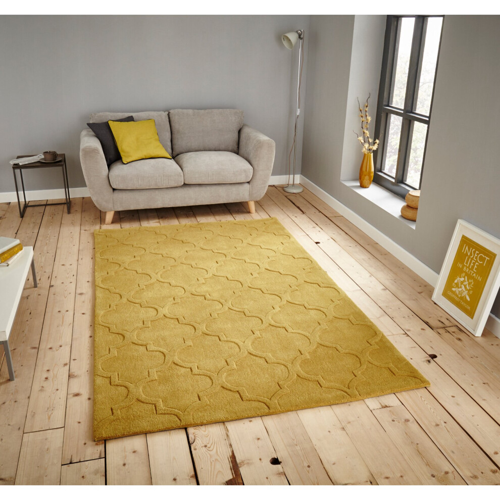 (Yellow, 150cm x 230cm) Hong Kong Hand Tufted Trellis Rug Arabesque Style Acrylic Mat