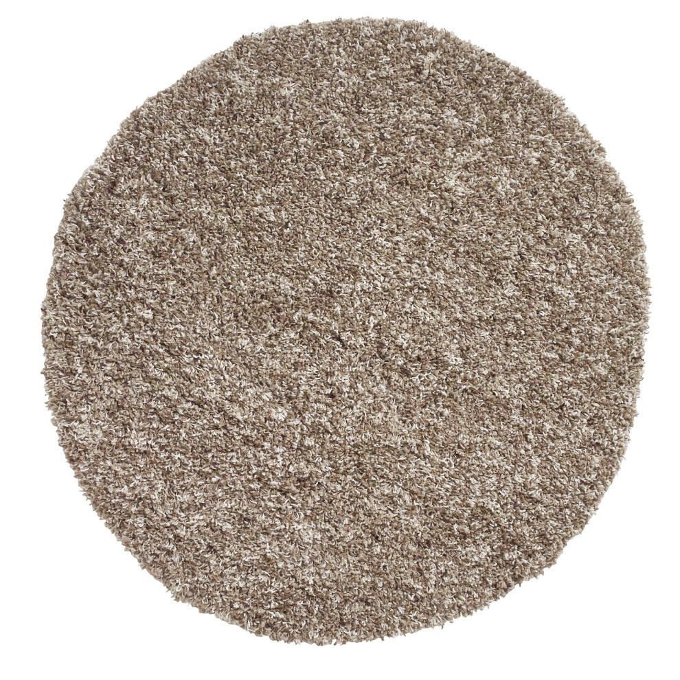 (133cm Circle) Vista Shaggy Pile Rug Polypropylene Large Floor Mat (Beige)