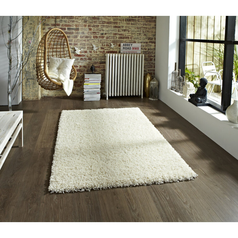 (Cream, 80cm x 150cm) Vista Plain Shaggy Pile Rug Machine Made Polypropylene Floor Mat