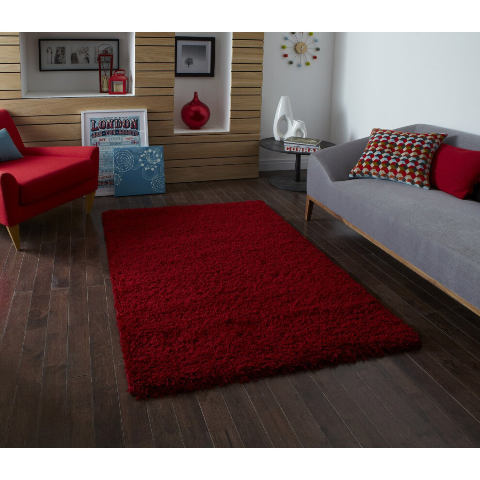 (Red, 120cm x 170cm) Vista Plain Shaggy Pile Rug Machine Made Polypropylene Floor Mat