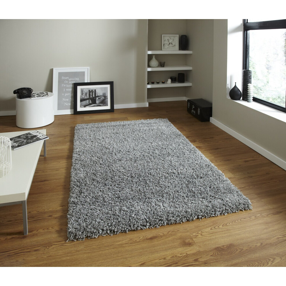 (Grey, 80cm x 150cm) Vista Plain Shaggy Pile Rug Machine Made Polypropylene Floor Mat