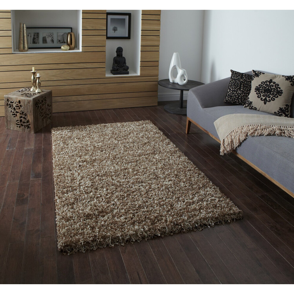 (120cm x 170cm) Vista Shaggy Pile Rug Polypropylene Large Floor Mat (Beige)