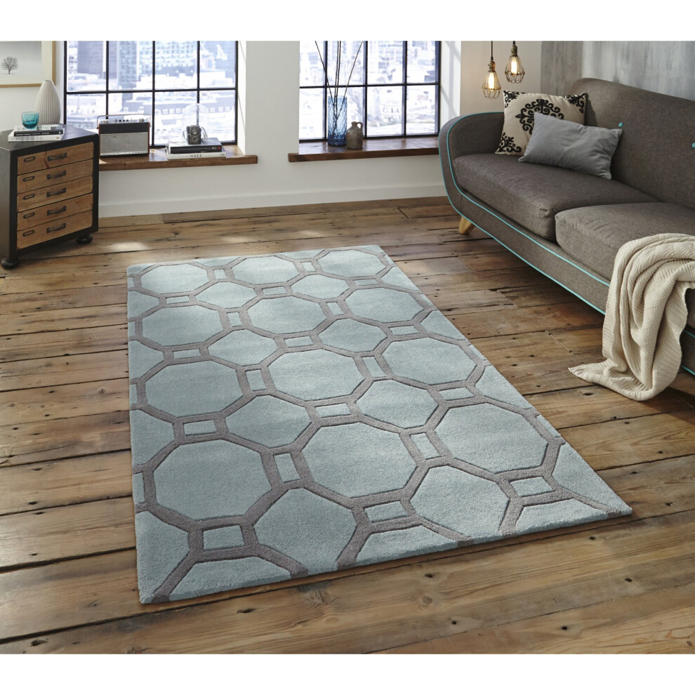 (Blue & Grey, 150cm x 230cm) Hong Kong Octagon & Rectangle Rug Acrylic Geometric Mat