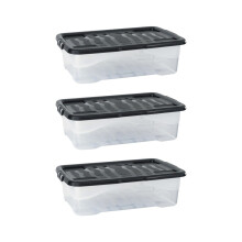 Strata 30 Litres Curve Plastic Storage Underbed Box & Lid - Clear / Black Lid