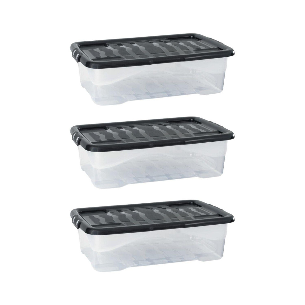 Strata 30 Litres Curve Plastic Storage Underbed Box & Lid - Clear / Lid Black