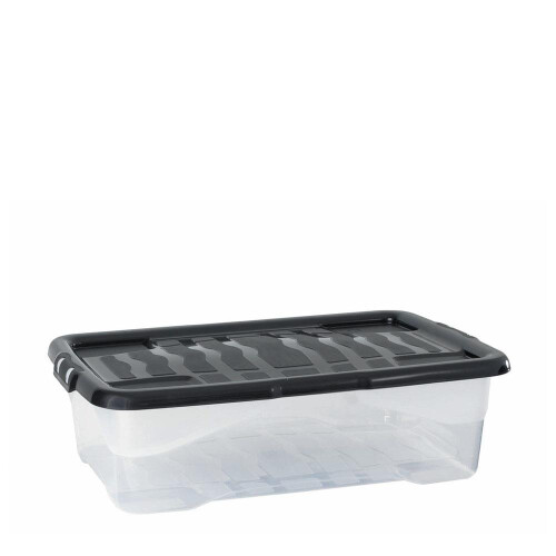 Strata Strata 30 Litres Curve Plastic Storage Underbed Box & Lid - Clear / Black Lid 1