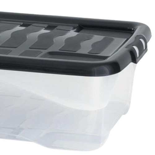 Strata Strata 30 Litres Curve Plastic Storage Underbed Box & Lid - Clear / Black Lid 2